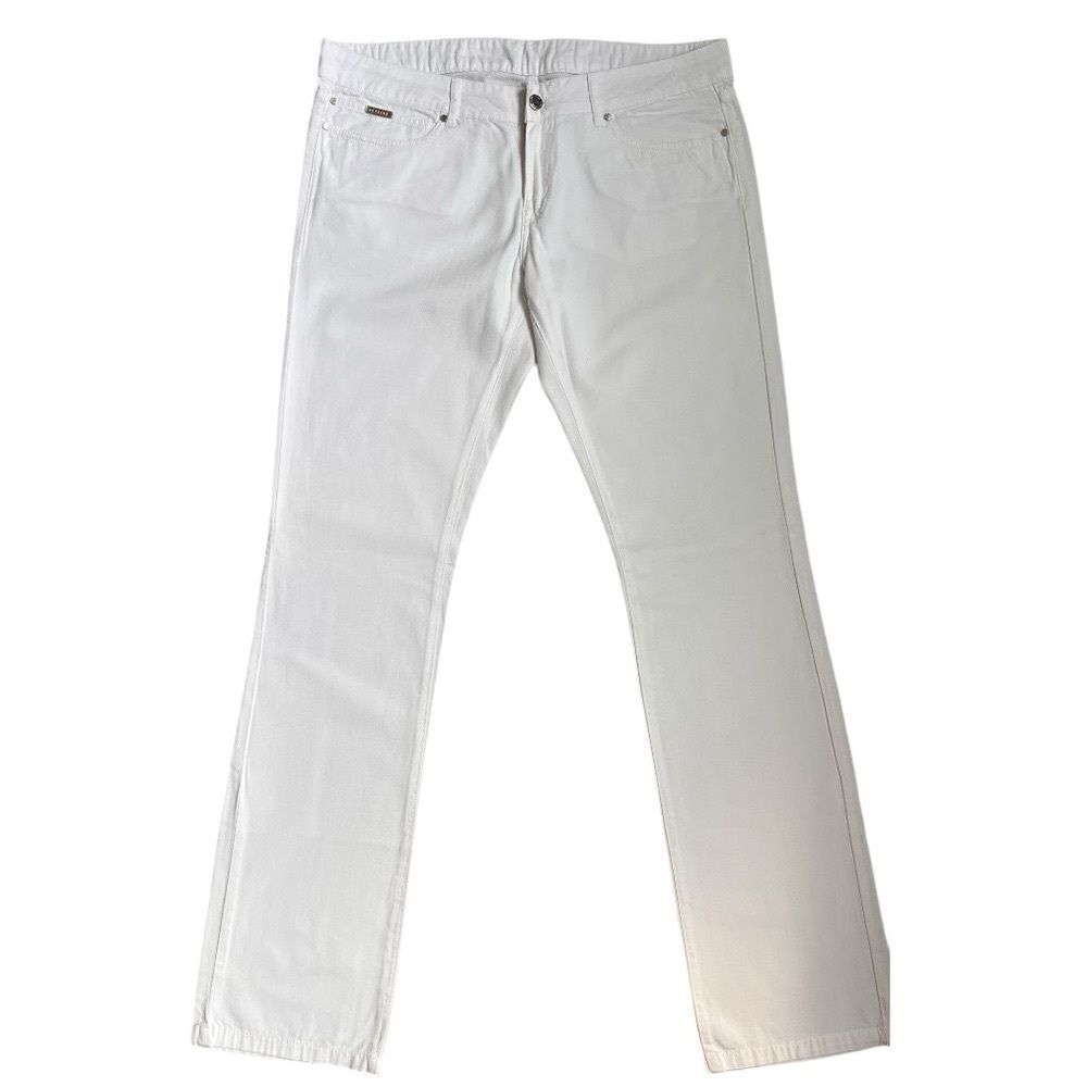 GF FERRE Mid Rise Classic Straight Leg White Pants Beads Logo Size US 36 IT 50
